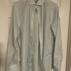 Charles Tyrwhitt Men's Light Green Checkered Dress Shirt